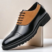 abordables Officiel-chaussures richelieu en similicuir noir et beige pour hommes – chaussures habillées à lacets élégantes avec semelle confortable pour les occasions professionnelles et décontractées