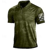 billige Golfpolo for menn-Herre Kamuflasje POLO T-skjorte Golf skjorte Kortermet Skjorte Aftæpning Gate Daglig 3D-utskrift Svart / Grå Rød Brun Grønn 3D Knapp ned Klær Mote Fritid Pustende Bekvem