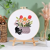 economico cucito e lavoro a maglia e uncinetto-simpatico kit di ricamo a forma di gatto per principianti adulti, kit di punto croce timbrato per principianti include telai per ricamo a punto croce, aghi, fili e istruzioni