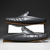 cheap Men&#039;s Clogs &amp; Mules-Men&#039;s Slip-On Moccasin Shoes – Comfortable Casual Leather Loafers with Woven Detailing for Everyday Wear