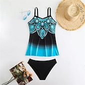 abordables Maillots une pièce et tankinis-Femme Tankini Maillot De Bain Deux Pièces Col en V Maillots de Bain Maillots de Bain Jaune Bleu Roi Respirable Séchage rapide Poids Léger Sans Manches - Natation Surf Plage Eté Printemps Grande Taille