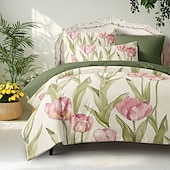 billiga 100% bomull-Påslakan i 100 % bomull med blommor i 3-delat set för sommaren mjuk hudvänlig långvarig