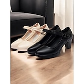 olcso Block Heels-női fekete magassarkú mary jane pumpák - kerek orr, stílusos bokapánt gombos részletekkel, tökéletes irodai vagy hétköznapi viselethez