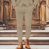 cheap Slim-Men&#039;s Graduation Dress Pants Trousers Chinos Buttons Pocket Solid Color Comfort Formal Party Work Fashion Classic Style Light Khaki Green Micro-elastic