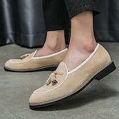 Χαμηλού Κόστους Ημιεπίσημο-ανδρικά σουέτ loafers με λεπτομέρεια φούντας – κομψά casual slip-on παπούτσια με λευκές σωληνώσεις, άνετα παπούτσια για καθημερινή χρήση και ημιεπίσημες εκδηλώσεις