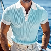 tanie Męski klasyczny polo-Męskie Koszula golfowa dzianinowe polo Biznes Codzienny Klasyczny Krótki rękaw Urlop Moda Kolorowy blok Guziki Dzianiny Lato Wiosna Regularny Biały Burgundowy Khaki Szary Jasnoniebieski Koszula