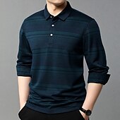 cheap Men&#039;s Elite Polo-Men&#039;s Wool Lyocell Blend Business Casual Classic Long Sleeve Vintage Fashion Striped Buttons Spring Fall Dark Red Dark Green