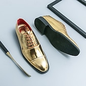 cheap Formal-Men&#039;s Dress Shoes PU Leather Breathable Comfortable Slip Resistant Lace-up Black Gold Fall Winter