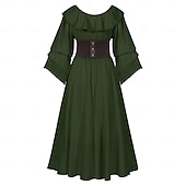 abordables Tenues-Rétro Vintage Médiéval Renaissance Robe Corset Tenues Ren Faire Viking Elfe Femmes Costume de Carnaval Celtique Fantaisie Halloween Carnaval Performance Soirée LARP Adulte Robe Corset Boucles