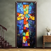 billige Dørdeksler-Dørdekorasjoner Dørtrekk Kors Blekktglass Effekt Dørvev Dørgardin Dekorasjon Bakgrunn Innendørs/Utendørs Dørbanner Framdør Gårdsdrift