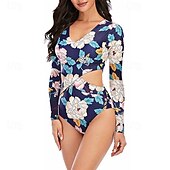 abordables Lycra de surf-Femme Maillot Anti UV Maillot de bain 1 pièce Protection solaire UV Poids Léger manche longue Le Maillot de corps Maillot de bain Découpé Natation Surf Plage Sports nautiques Floral Imprimé Et