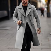 billiga Trenchcoat för män-Herr Vinterkappa Peacoat Trenchcoat Utomhus Dagliga kläder Höst vinter Polyester Vindtät jacka Ytterkläder Kläder Mode Streetwear Slät Nedvikt Öppen front