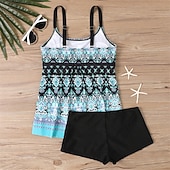 billiga Surfing Tankinis och Bikinis-Dam Tankini Tvådelad baddräkt Badkläder Blommig Badkläder Svart Blå Andningsfunktion Snabb tork Lättvikt Ärmlös - Simmning Surfing Strand Sommar Vår Plusstorlekar