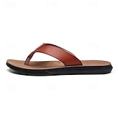 preiswerte Kleidungs-Sandalen-Braune Flip-Flops aus Kunstleder für Herren - lässige Sommersandalen mit offener Spitze und bequemer Sohle für Strand und Alltag