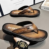 preiswerte Kleidungs-Sandalen-Braune Casual Flip Flops für Herren mit strukturiertem Fußbett und verstellbarem Riemen – bequeme Outdoor-Sandalen für Sommer und Strand