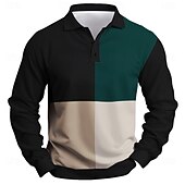 abordables Polo de rugby pour hommes-Homme Rayures Polo de rugby manche longue Polos Chemises à Col Occasionnel Extérieur Athleisure Impression 3D Printemps Automne Hiver Noir Marron Bleu de minuit