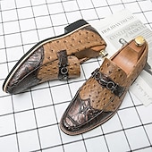 levne Poloformální-pánské hnědé mokasíny z umělého semiše se pštrosím vzorem – stylové slip-on boty pro formální i běžné příležitosti