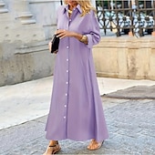 preiswerte Blusenkleider-Damen kleid lang blusenkleid Casual kleid Sommerkleid Stilvoll Brautkleider schlicht Urlaub Täglich Verabredung Regular Fit Glatt Langarm Kargen Schwarz Weiß Rote Purpur Sommer Frühling