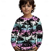 billiga Pojkens 3D Vision &amp; Geometri-Pojkar 3D Grafisk Kokosnötsträd T-shirt Långärmad Vår Höst Mode Grundläggande Barn 4-12 år Rund hals Utomhus Ledigt Dagligen Normal