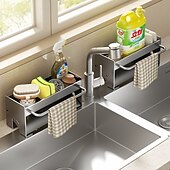 cheap Bath Hardware-Sink Sponge Holder, Countertop Draining Rack, Freestanding Storage Organizer for Sponges, Dishcloths, and Scrubbers in Bathroom or Kitchen