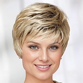 baratos peruca mais velha-Casey Whisperlite wig curto ultra-chic peruca pixie com camadas retas / tons multi-tonais de loiro prateado marrom e vermelho