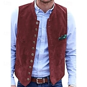 cheap Men&#039;s Vest-Men&#039;s Vest Gilet Suede Vest Vacation Daily Date Fashion Casual Spring &amp;  Fall Buttons Pocket Polyester Comfortable Plain Single Breasted One-button Stand Collar Regular Fit Black Red Blue Army Green