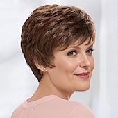 baratos peruca mais velha-Casey Whisperlite wig curto ultra-chic peruca pixie com camadas retas / tons multi-tonais de loiro prateado marrom e vermelho