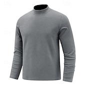 お買い得  メンズエリートTシャツ＆タンク-男性用 Tシャツ 長袖 スタンドカラー 春 冬 春 &amp; 秋 純色 カジュアル 普段着 レジャー カジュアル / スポーティ 速乾性 アスレイジャー カジュアル／普段着 ブラック ルビーレッド ブラウン メンズトップTシャツ