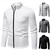 cheap Casual Jackets-Men&#039;s Lightweight Jacket Summer Jacket Casual Jacket Vacation Daily Warm Pocket Fall &amp; Winter Plain Fashion Classic Stand Collar Regular Black White Light Grey Dark Gray Jacket