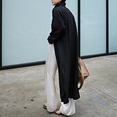 preiswerte Kleider-Damen Langes Kleid Maxikleid Leinen-inspirierte Kleider Hemdblusenkleid Freizeitkleid Baumwoll-Leinenkleid Stilvoll Lässig Urlaub Täglich Date Normale Passform Einfach Langarm Revers Schwarz