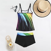 abordables Maillots une pièce et tankinis-Femme Tankini Maillot De Bain Deux Pièces Maillots de Bain Maillots de Bain Jaune Bleu Respirable Séchage rapide Poids Léger Sans Manches - Natation Surf Plage Eté Printemps Grande Taille