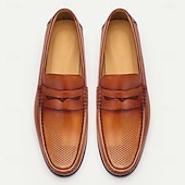cheap Premium Leather Loafers-Men's Premium Cowhide Embossed Leather Loafers - Stylish Textured Design for Casual and Formal Occasions