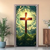 abordables Banners de Garaje y Puerta-Decoraciones para Puertas Cobertores de Puerta Cruz de Jesús Tapiz para Puerta Cortina de Puerta Decoración Fondo Banner de Puerta para la Puerta de Entrada Casa de Campo