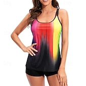 abordables Maillots une pièce et tankinis-Femme Tankini Maillot De Bain Deux Pièces Maillots de Bain Maillots de Bain Rouge Bleu Respirable Séchage rapide Poids Léger Sans Manches - Natation Surf Plage Eté Printemps Grande Taille