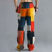 billiga Casual byxor med tryck för män-Herr Färgblock Lappverk Långbyxor Casual byxor Dragsko Elastisk midja Hawaiisk Ledigt Vintage retro Utomhus Semester Helgdag Sidfickor Byxor med raka ben Sommar Vår Höst 3D-tryck Gul Blå