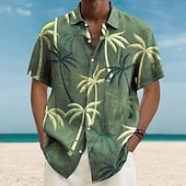 voordelige Tropische planten-Voor heren Kokosnootboom Tropische planten Overhemd Hawaiiaans overhemd Aloha-shirt Korte Mouw Overhemd Strijkijzer Modieus Streetwear Ontwerper Buiten Straat Casual blauw Paars Bruin S M L
