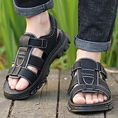 billiga Avslappnade sandaler-bruna sandaler i konstläder för män - justerbara remmar, halkfri sula och andningsbar design för utomhus- och fritidskläder på sommaren