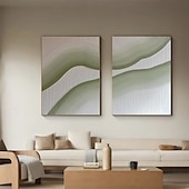 preiswerte Abstrakte Gemälde-handgemachtes Ölgemälde Wandkunst 2er Set grün weiß abstraktes Gemälde auf Leinwand ein Paar beige Struktur Wandkunst neutral abstrakte Wandkunst Wanddekoration