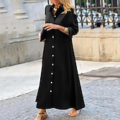 preiswerte Blusenkleider-Damen kleid lang blusenkleid Casual kleid Sommerkleid Stilvoll Brautkleider schlicht Urlaub Täglich Verabredung Regular Fit Glatt Langarm Kargen Schwarz Weiß Rote Purpur Sommer Frühling