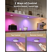 お買い得  パックライト-USB 充電式 RGB パック ライト - リモコン付き 1600mAh 充電式バッテリー駆動キャビネット ライト、キャビネット、ワードローブ用マグネット式 LED タップ ライト、屋内用 1 個