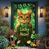 cheap Saint Patrick's Day-Saint Patrick's Day Door Decorations Door Covers Shamrock Gold Coins Door Tapestry Door Curtain Decoration Backdrop Indoor/Outdoor Door Banner for Front Door Farmhouse