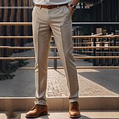 Men's Graduation Dress Pants Trousers Chinos Buttons Pocket Plain Comfort Formal Party Work Fashion Classic Style Black Khaki Micro-elastic4