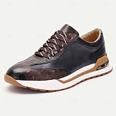 halpa Premium-nahkaiset tennarit-miesten ensiluokkaiset lehmännahkaiset lenkkarit - krokotiilikuvioiset nauhalliset vapaa-ajan kengät pehmustetulla pohjalla jokapäiväiseen käyttöön ja ulkoiluun