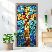 billige Dørdeksler-Dørdekorasjoner Dørtrekk Kors Blekktglass Effekt Dørvev Dørgardin Dekorasjon Bakgrunn Innendørs/Utendørs Dørbanner Framdør Gårdsdrift