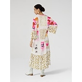 cheap Print Casual Dress-Satin Leopard Print Button Up Crew Neck Casual Daily Maxi Dress