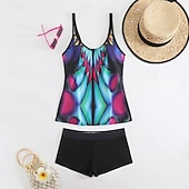 abordables Maillots une pièce et tankinis-Femme Tankini Maillot De Bain Deux Pièces Maillots de Bain Maillots de Bain Jaune Bleu Respirable Séchage rapide Poids Léger Sans Manches - Natation Surf Plage Eté Printemps Grande Taille
