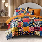 cheap 100% Cotton-Boho Flower Duvet Cover Full Size Bohemian Lines Bedding Set Flower Line Bed Sets Geomtric Quilt Cover Soft Lightweight Comforter Cover with 2 Pillowcases for Summer Spring