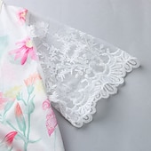 billige Skriv ut blomsterkjoler-Dame Normal EU / USA størrelse Midikjole Langermet Boho-kjole Solkjole Elegant kjole Elegant Bohem Tropisk Blondearm Fest Daglig Stevnemøte Løstsittende Blomstret Marmortrykk Kortermet V-hals Lys