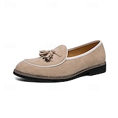 Χαμηλού Κόστους Ημιεπίσημο-ανδρικά σουέτ loafers με λεπτομέρεια φούντας – κομψά casual slip-on παπούτσια με λευκές σωληνώσεις, άνετα παπούτσια για καθημερινή χρήση και ημιεπίσημες εκδηλώσεις