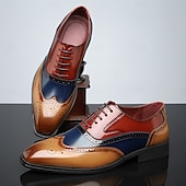 cheap Formal-Men&#039;s Multicolor Patent Leather Oxford Shoes – Wingtip Brogue Design, Formal Lace-Up Dress Shoes for Weddings and Business Events